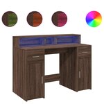 Bureau table poste de travail meuble d'ordinateur informatique étude et lumières LED chêne bois d'ingénierie brun 02_0023795