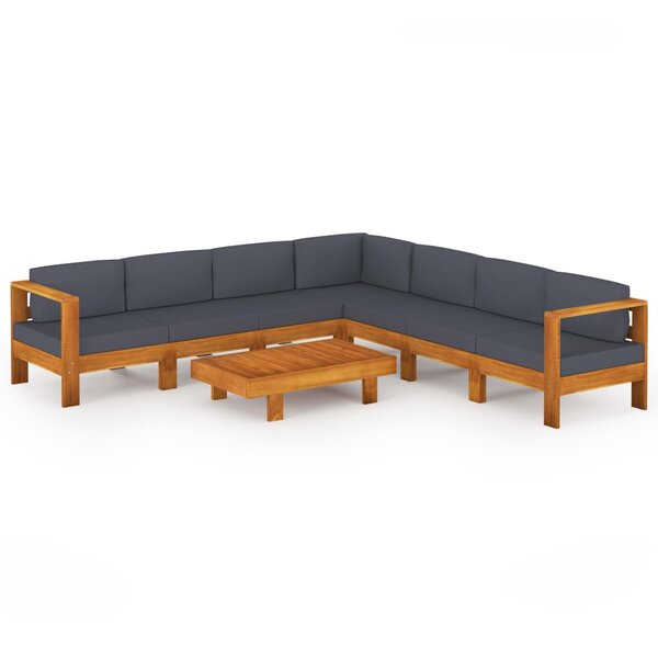 vidaXL Salon de jardin 8 Pièces avec coussins gris foncé Bois d'acacia