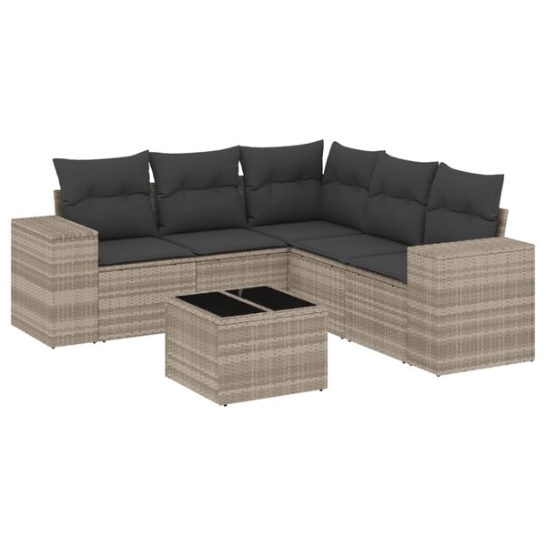 vidaXL Salon de jardin 6 Pièces avec coussins gris clair résine tressée
