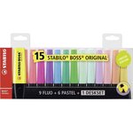 Set edition collector de 15 surligneur boss original 9 + 6 pastels x 5 stabilo