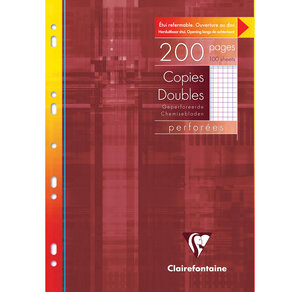 Etui de 200 Pages Copies doubles perforées 21x29 7 Q.5x5 + marge Blanc CLAIREFONTAINE