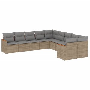 vidaXL Salon de jardin et coussins 10 Pièces mélange beige résine tressée