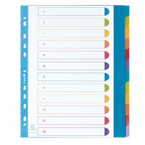 Intercalaire a4+ polypropylène coloré opaque exacompta 12 onglets neutres réinscriptibles multicolores - 1 jeu