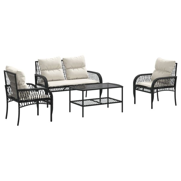 vidaXL Salon de jardin 4 Pièces avec coussins noir résine tressée