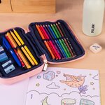 Trousse à crayons Milan Collection 430 à 2 niveaux avec 2 gommes  un taille-crayon  un crayon  un stylo à bille P1 Touch Blue  une règle  12 crayons de couleur et 18 marqueurs - Rose