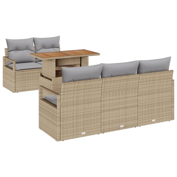 vidaXL Ensemble de Canapé de Jardin 6 Pièces avec Coussins Beige Poly Rattan Acacia