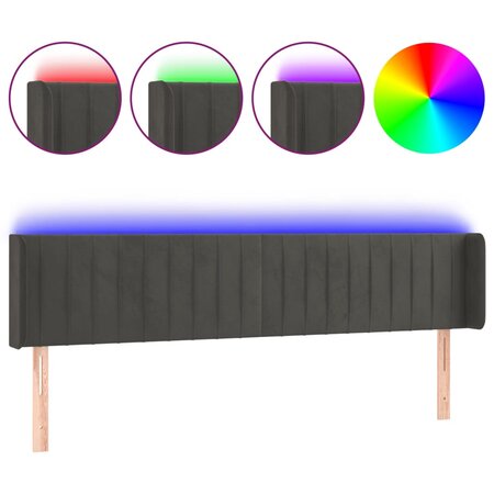 vidaXL Tête de lit à LED Gris foncé 203x16x78/88 cm Velours