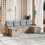 vidaXL Salon de jardin avec coussins 6Pièces mélange beige résine tressée