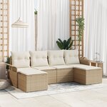 vidaXL Ensemble de Canapé de Jardin 6 pièces avec Coussins Beige Rattan Poly