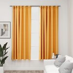 vidaXL Rideaux occultants aspect lin et crochets 2 Pièces Jaune 140x175cm