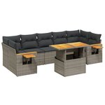 vidaXL Salon de jardin 8 Pièces avec coussins gris résine tressée