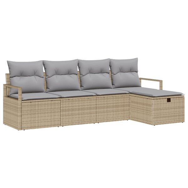 Canapés de jardin 5 pièces avec coussins Beige en poly rattan
