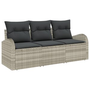 vidaXL Ensemble de Canapés de Jardin 3 Pièces avec Coussins Gris Clair Rattan Poly