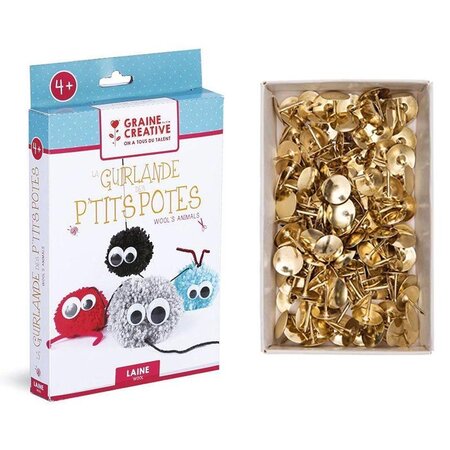 Coffret guirlande en pompons les petits potes + 150 punaises dorées