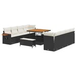 Set de canapé jardin vidaXL 11 pièces avec coussins Noir en poly rattan