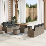Ensemble de Sofa de Jardin 9 pièces avec Coussins Gris Poly Rattan Acacia