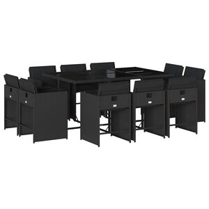 vidaXL Ensemble à manger de jardin 11 Pièces coussins noir résine tressée