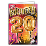 MAXI Grande Carte Géante XXL pour ANNIVERSAIRE 20 ANS Mixte H/F + Enveloppe format 32x23cm - Ballons Chiffres Nombre Doré Fêter Danser Musique Ambiance Concert Festival - Fabriqué en France MX-5020