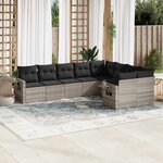 vidaXL Salon de jardin 9 Pièces avec coussins gris clair résine tressée