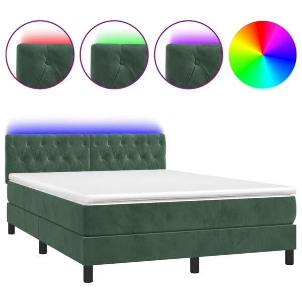 vidaXL Sommier à lattes de lit avec matelas LED Vert foncé 140x190 cm