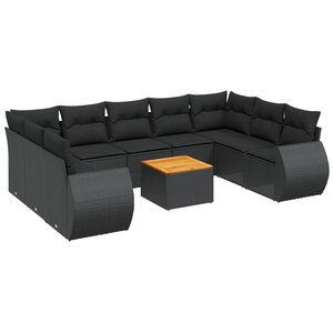 vidaXL Salon de jardin 10 Pièces avec coussins noir résine tressée
