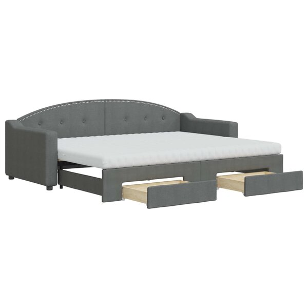 vidaXL Lit de jour avec gigogne et tiroirs gris foncé 80x200 cm tissu
