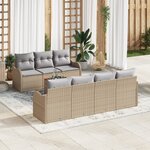 Ensemble de Canapé de Jardin 8 Pièces avec Coussins Beige en Rattan Poly Acacia