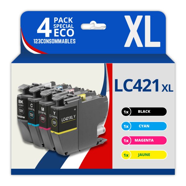 123CONSOMMABLES - LC421XL - Cartouches d'encre Compatible pour Brother LC421 LC 421XL pour imprimante Brother MFC-J1010DW DCP-J1140DW DCP-J1050DW (Pack de 4)