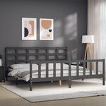 vidaXL Cadre de lit avec tête de lit gris 200x200 cm bois massif