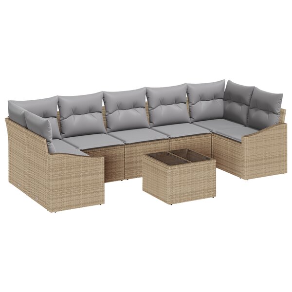 vidaXL Ensemble de Canapés de Jardin 8 Pièces avec Coussins Beige en Poly Rattan