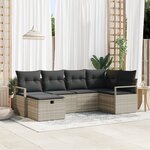 Ensemble de canapé de jardin 6 pièces avec coussins gris clair en rattan poly