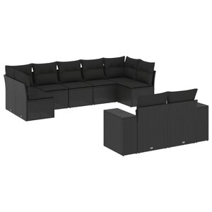 vidaXL Salon de jardin 9 Pièces avec coussins noir résine tressée