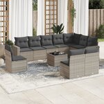 vidaXL Salon de jardin 11 Pièces avec coussins gris clair résine tressée