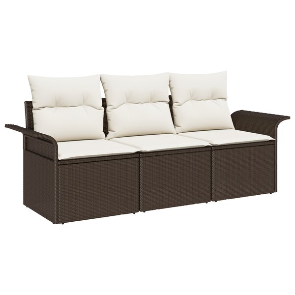 vidaXL Ensemble de canapé de jardin 3 pièces avec coussins marron poly rattan