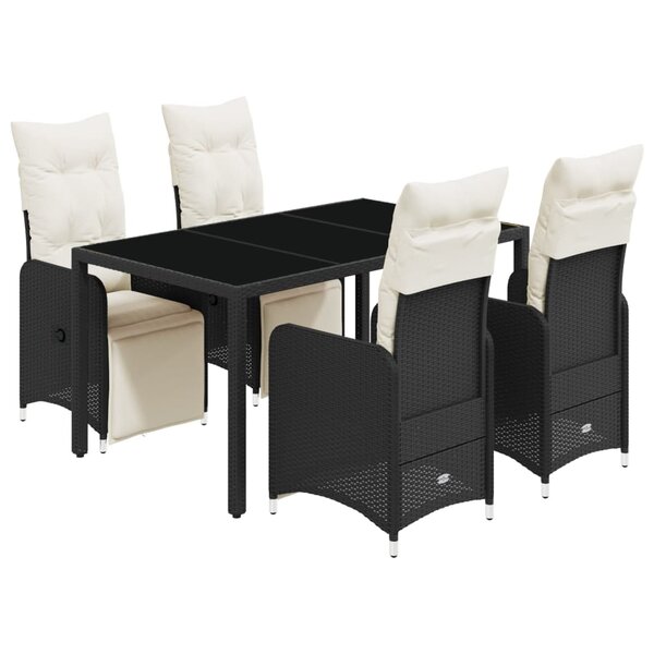 vidaXL Ensemble de bistro de jardin 5 Pièces coussins noir poly rotin