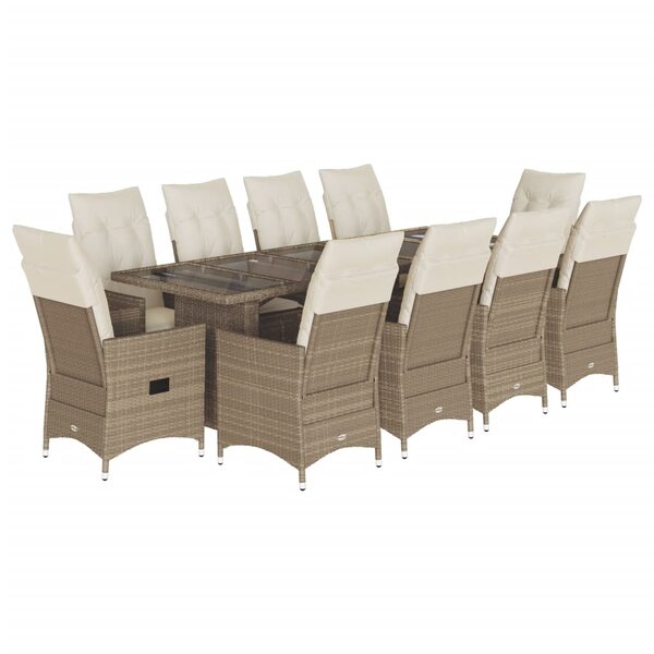vidaXL Ensemble de bistro de jardin 11 Pièces coussins beige poly rotin