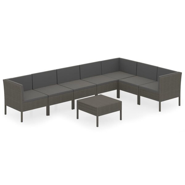 vidaXL Salon de jardin 8 Pièces avec coussins résine tressée gris