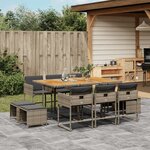 vidaXL Ensemble à manger de jardin 11Pièces avec coussins gris poly rotin