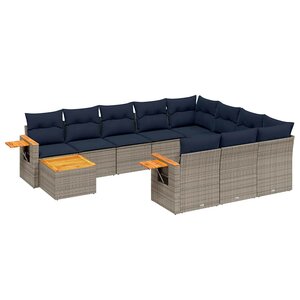 vidaXL Salon de jardin 11 Pièces avec coussins gris résine tressée