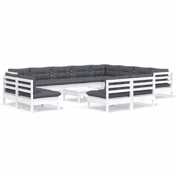 vidaXL Salon de jardin 13 Pièces avec coussins blanc bois de pin solide