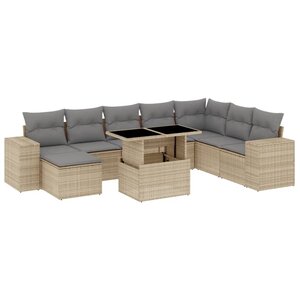 vidaXL Salon de jardin avec coussins 9 Pièces beige résine tressée