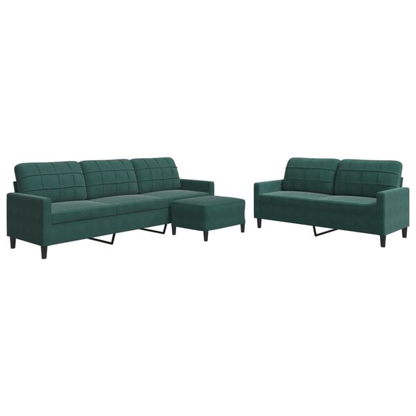 vidaXL Ensemble de canapés 3 Pièces avec coussins Vert foncé Velours