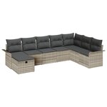 Ensemble de canapé de jardin vidaXL de 8 pièces avec coussins en rotin synthétique gris clair