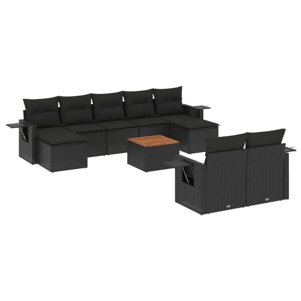 vidaXL Salon de jardin 10 Pièces avec coussins noir résine tressée