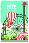 Carte Joyeux Anniversaire avec Enveloppe - Affichette Mini Posters Format 17x11 5cm - Fête Foraine Grande Roue Chapiteau Montgolfière Parc d'attraction Rétro Vintage