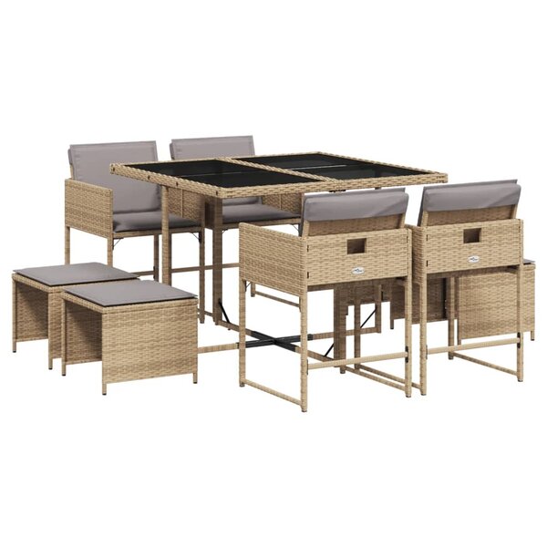 vidaXL Ensemble à manger de jardin et coussins 9 Pièces mélange beige