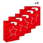 Lot De 10 Sacs Cadeau Grand Format - Rayures Rouges Et Etoiles - Draeger paris