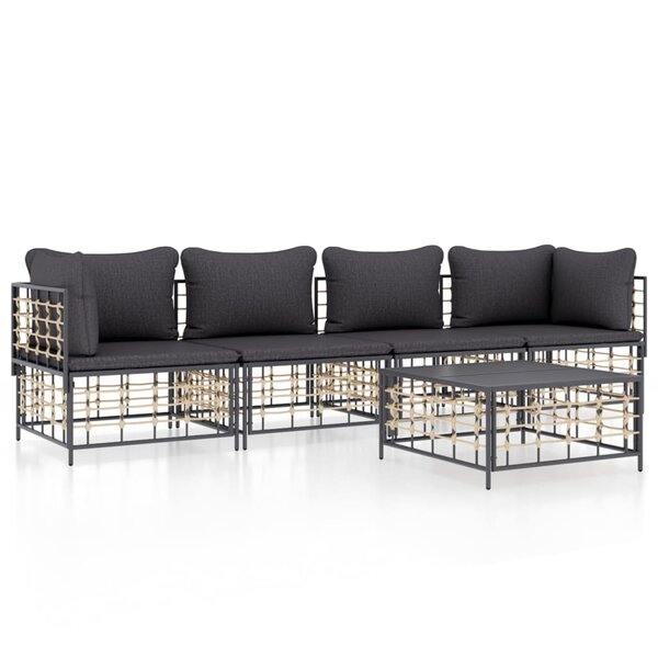 vidaXL Salon de jardin 5 Pièces avec coussins anthracite résine tressée