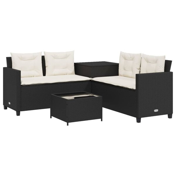 vidaXL Canapé de jardin avec table et coussins en forme de L noir