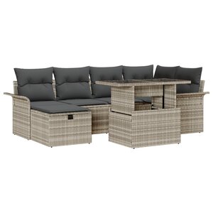 vidaXL Canapé de jardin 7 pièces avec coussins gris clair en rotin poly
